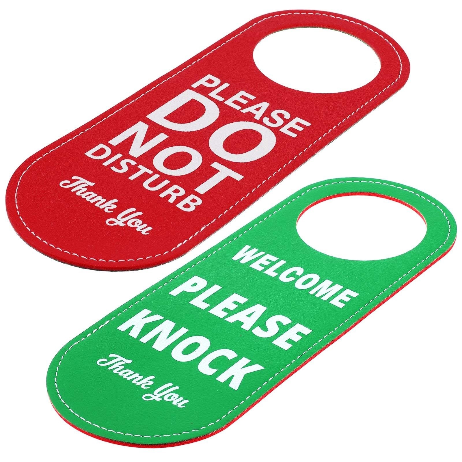 PU Leather Do Not Disturb Welcome Please Knock Door Knob Sign Double Sided Green