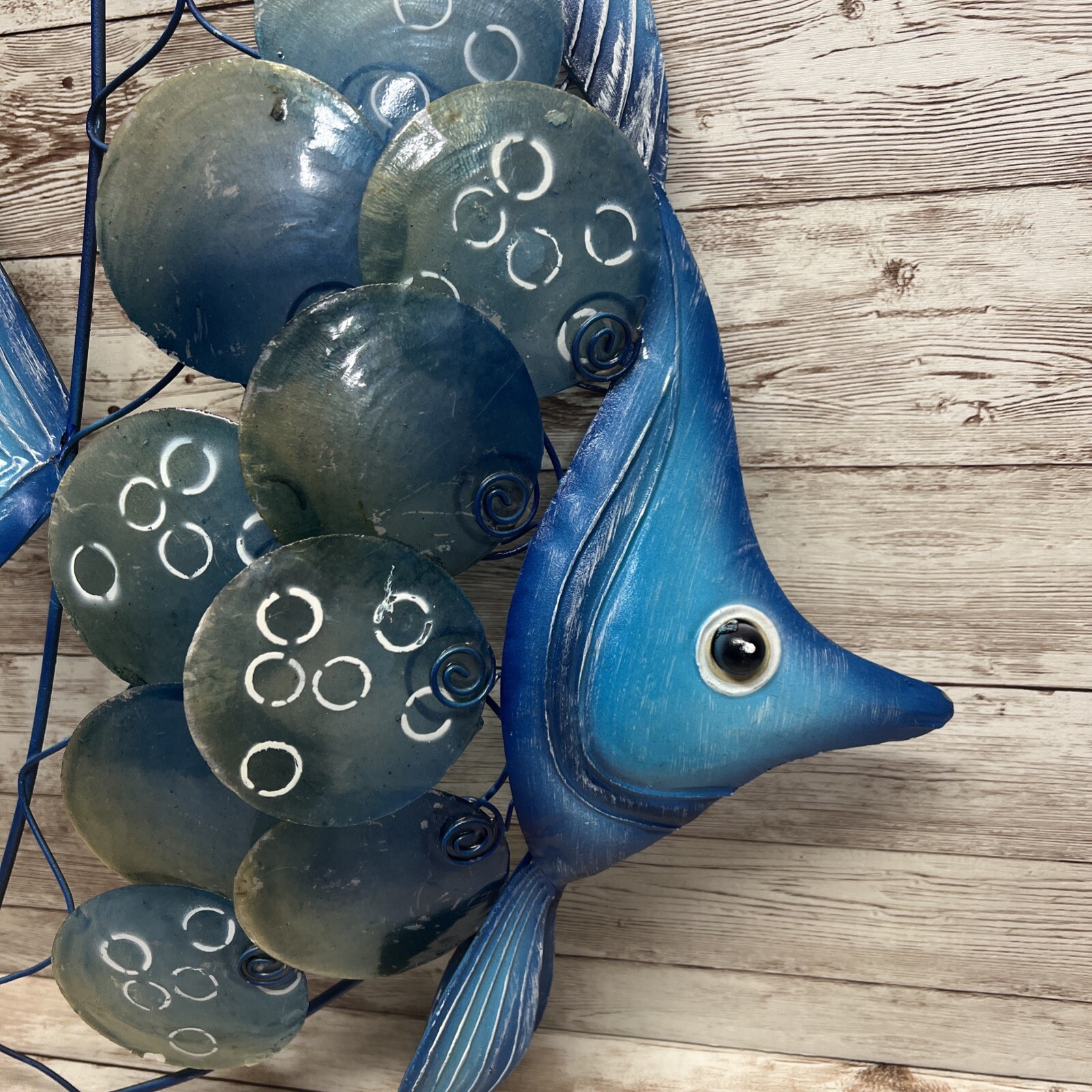Tropical Fish Blue Metal Wall Plaque Ocean Beach 13×18.5 in