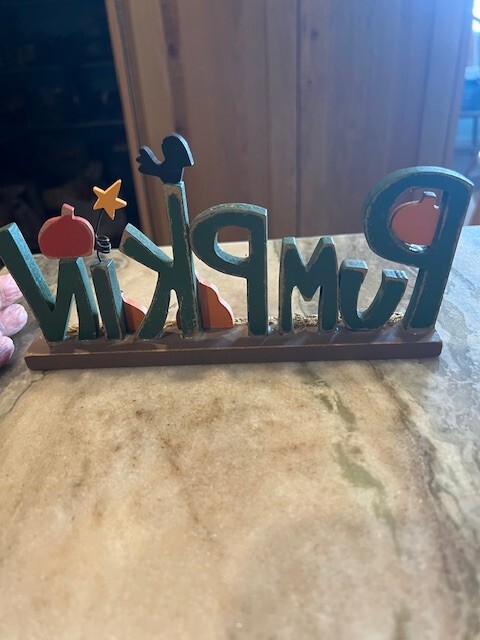 Wooden PUMPKIN Sign ADORABLE Perfect for a Desk, Window or Anywhere 8″