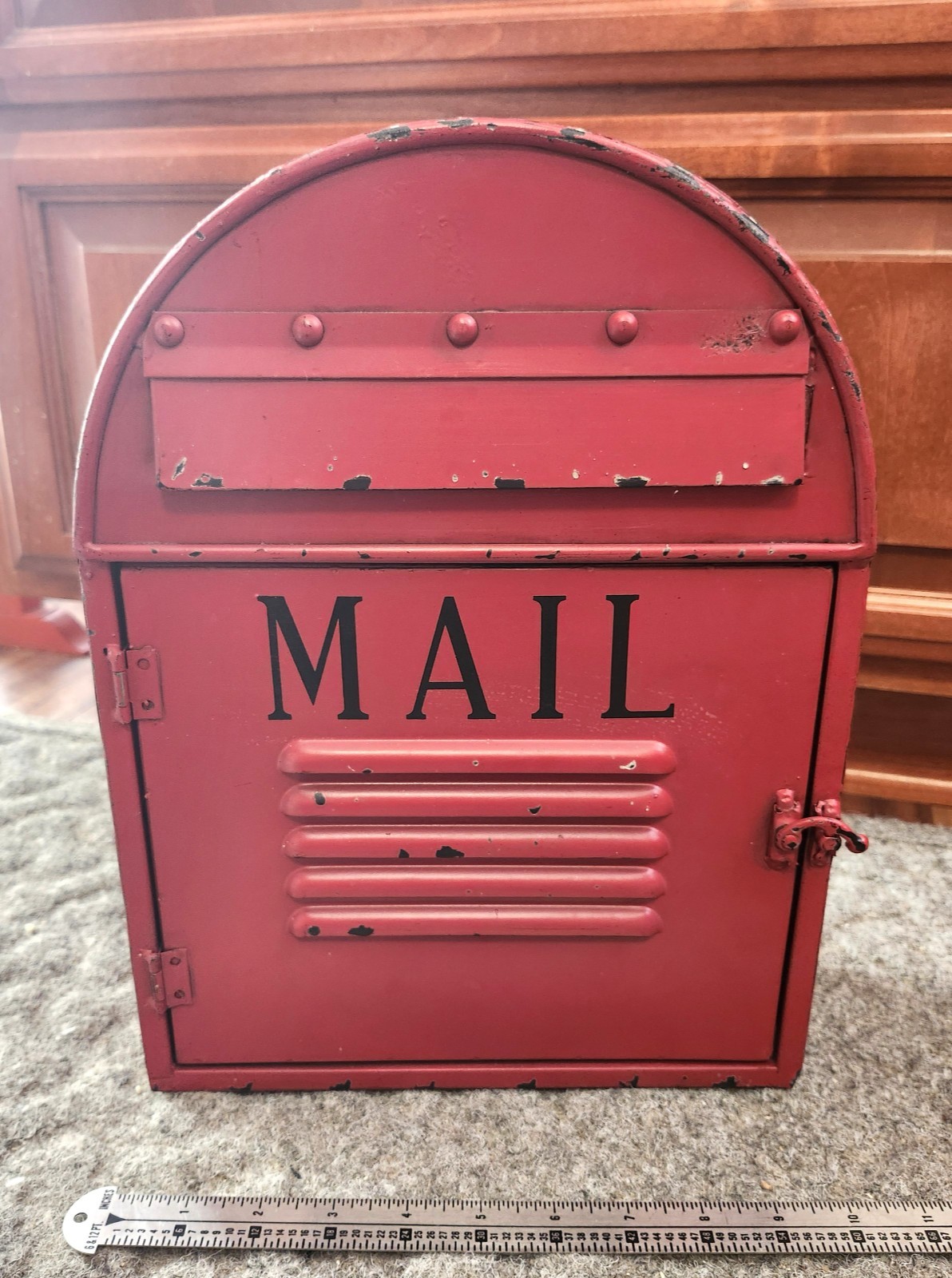 Red Metal Mailbox Vintage Style Rustic Wall Hanging or Table Decor