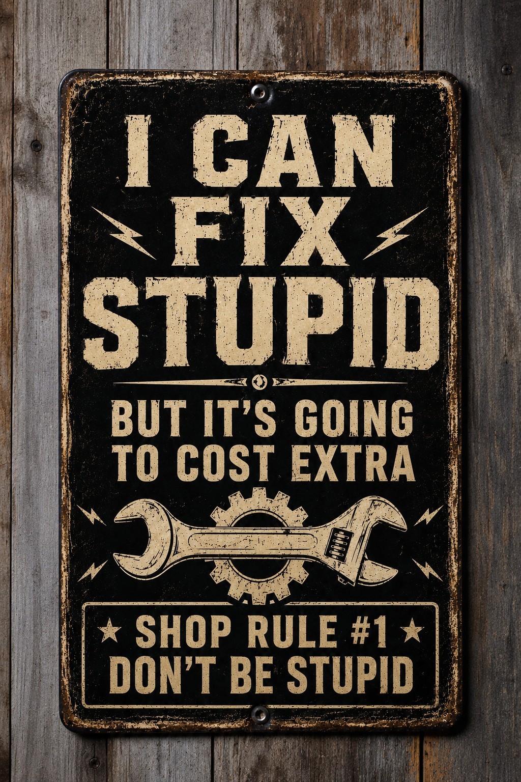 I Can Fix Stupid Sign Funny Mechanic Garage Workshop Aluminum Wall Decor 8×12