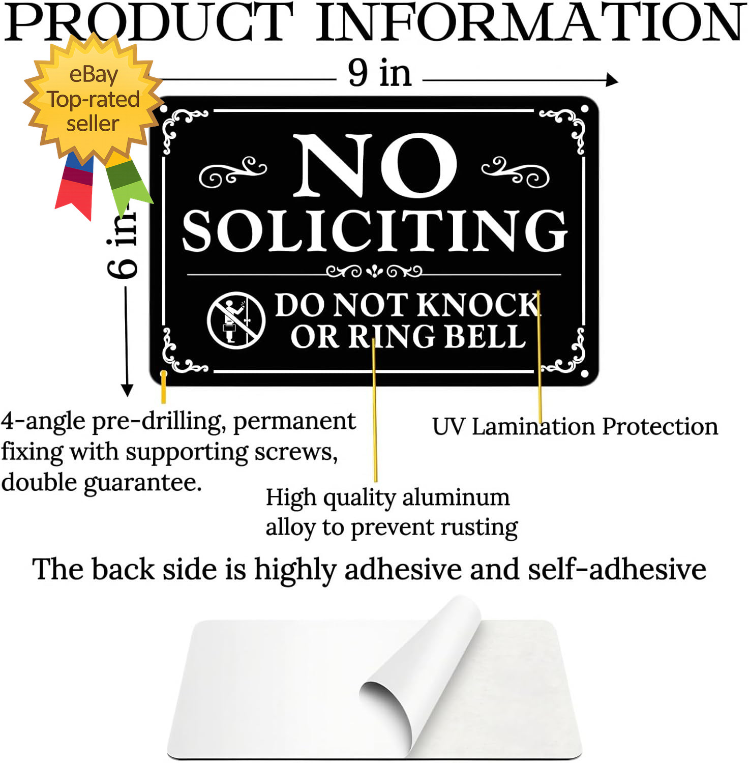 No Soliciting Sign for Front Door 9×6 Inches 2 Pack Self Adhesive Aluminum …..