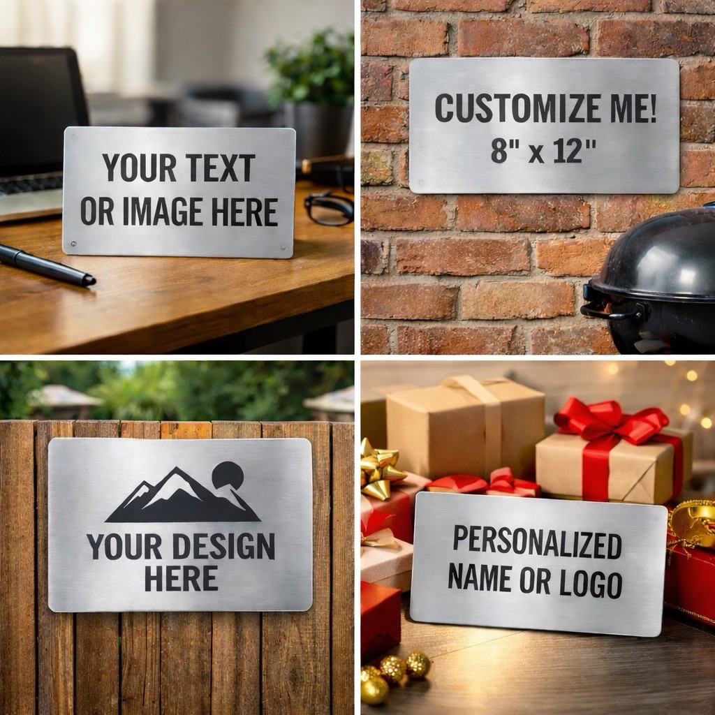 Custom Metal Sign 8×12 Inch – Upload Your Image or Text – Silver Aluminum