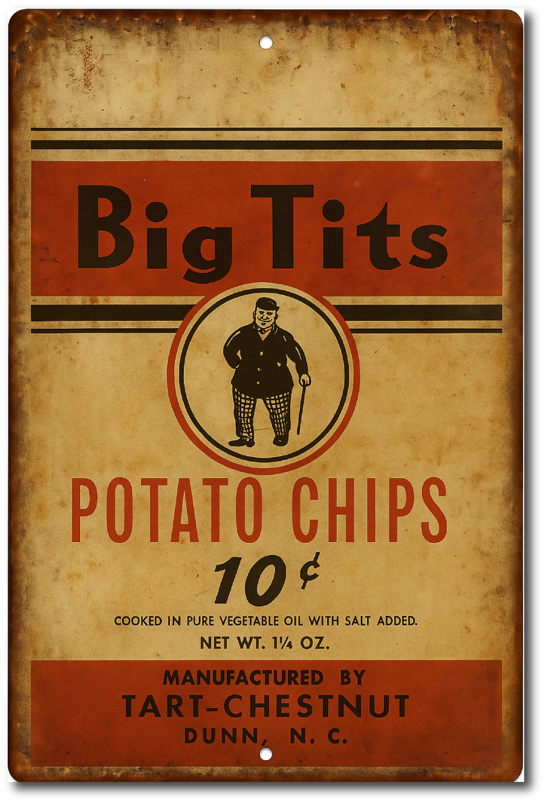 Funny Metal Tin Sign Big Tits Potato Chips Rustic Vintage Bar Workshop Garage