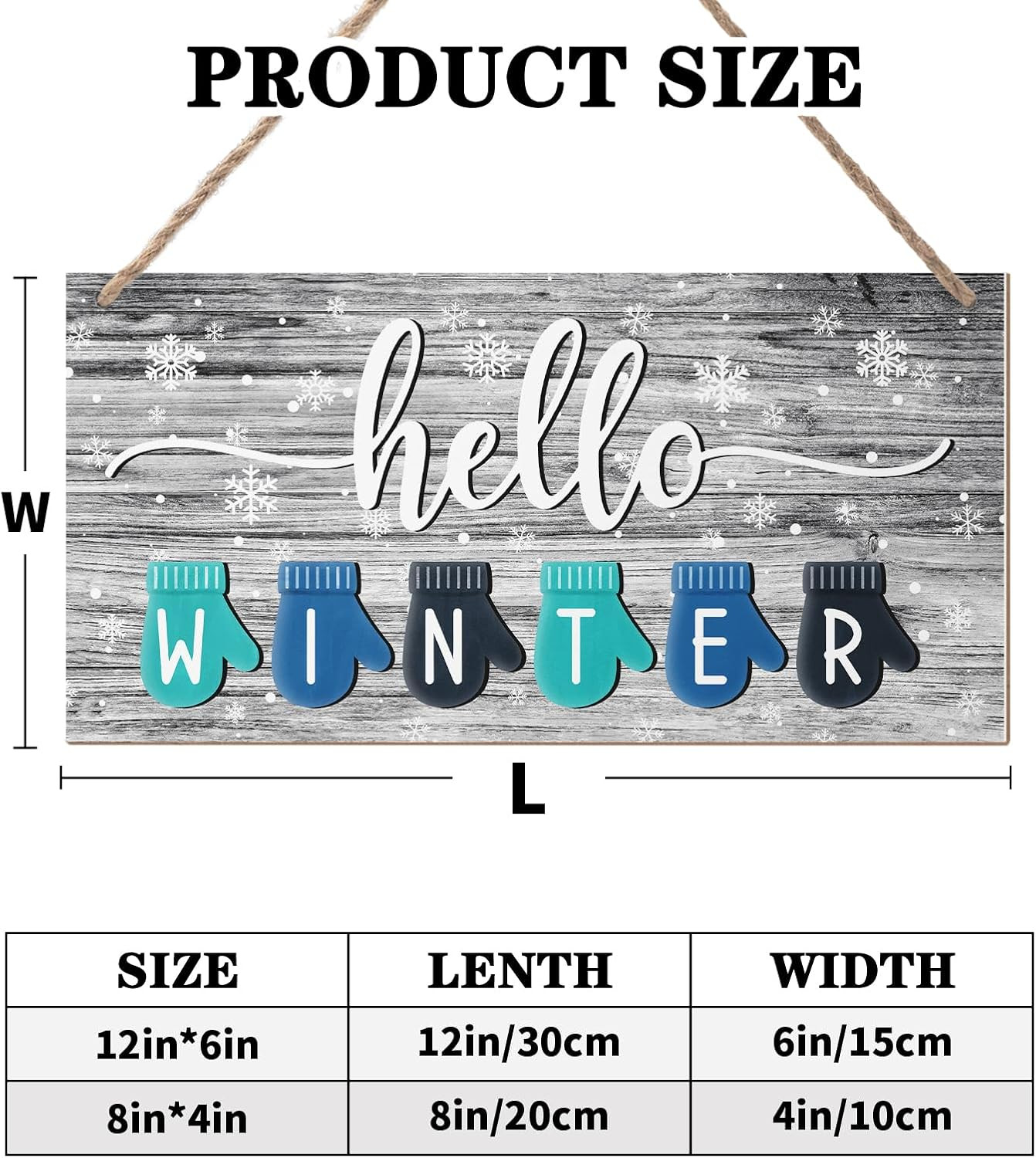 Hello Winter Welcome Sign for House 12 X 6 Inches Winter Snowflake Rustic Wood S