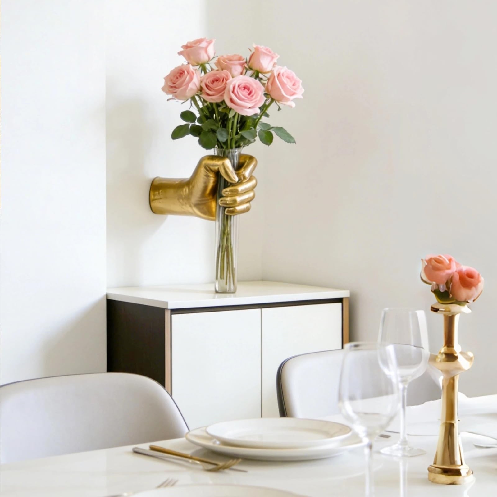 Gold Wall Sculptures, Hand Wall Vases Home Decor, Wall Mount Art Sculpture, U…
