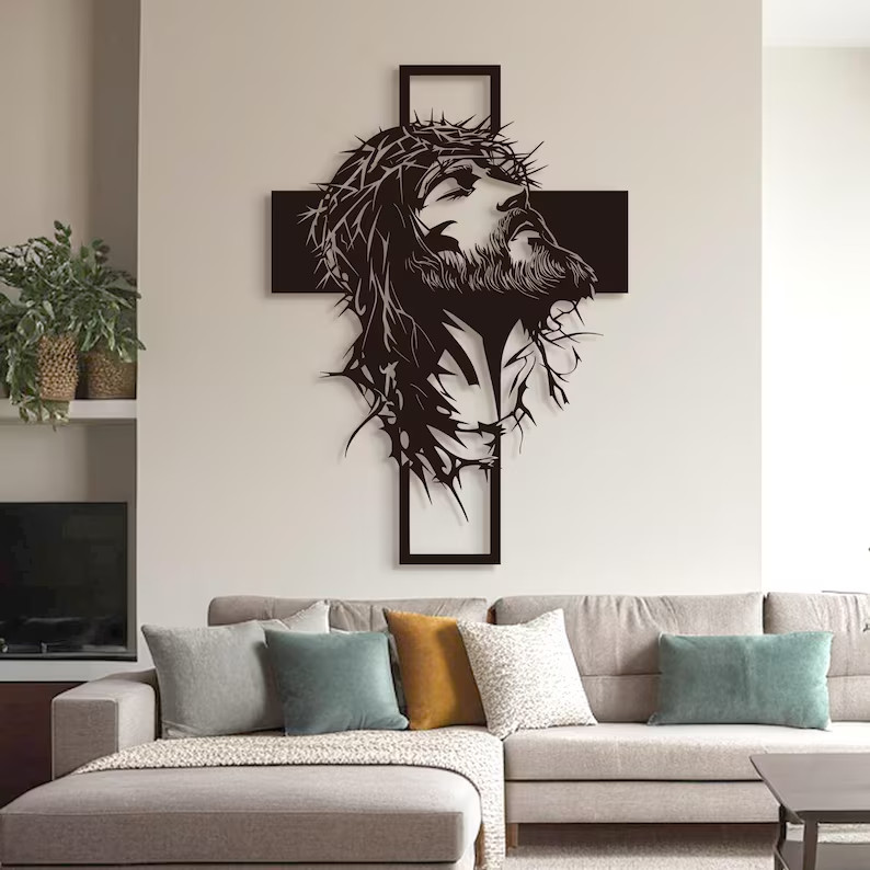 Metal Jesus and Cross Wall Art, Christian Home Decor