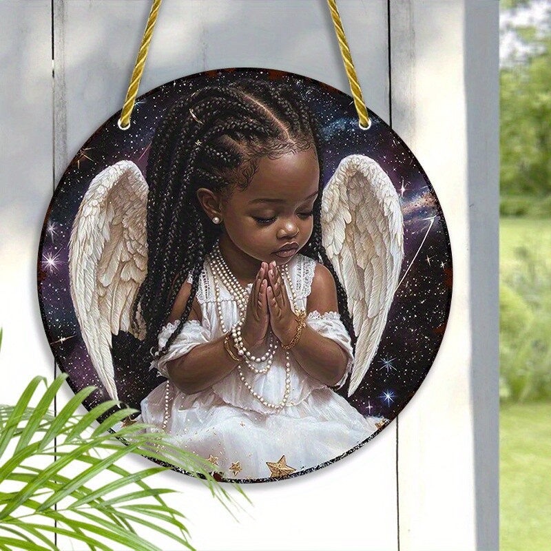 1 Piece Angel Statue with Elegant Wings African American Acrylic Prayer Statue