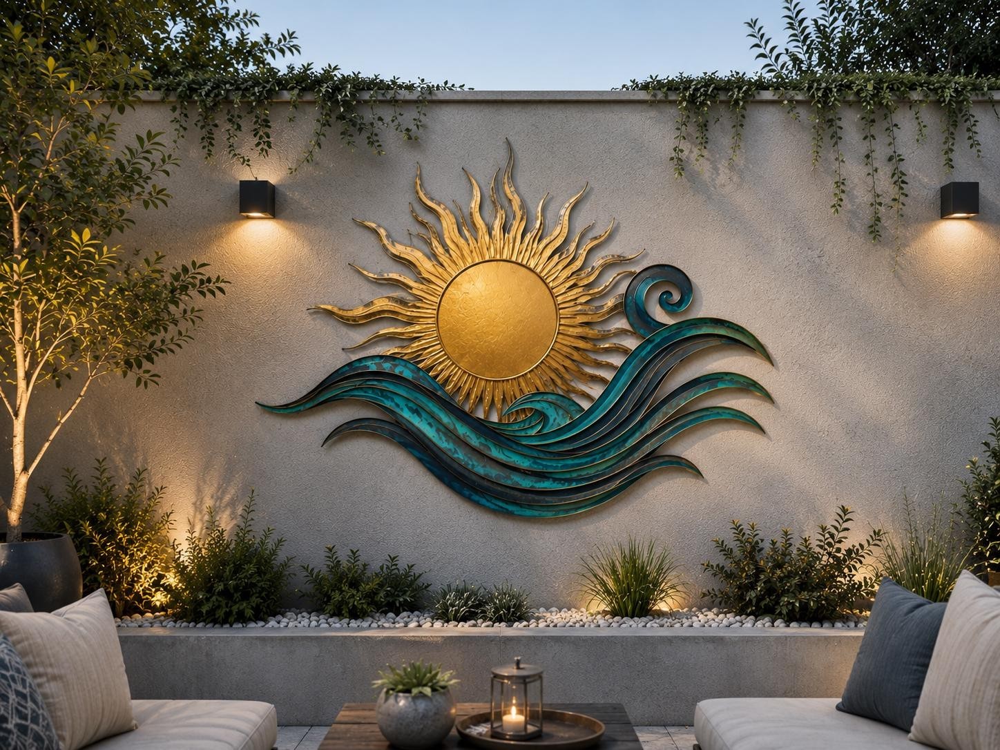 Sun and Wave Metal Wall Art, Coastal Sunrise Wall Decor, Ocean Beach House Sign