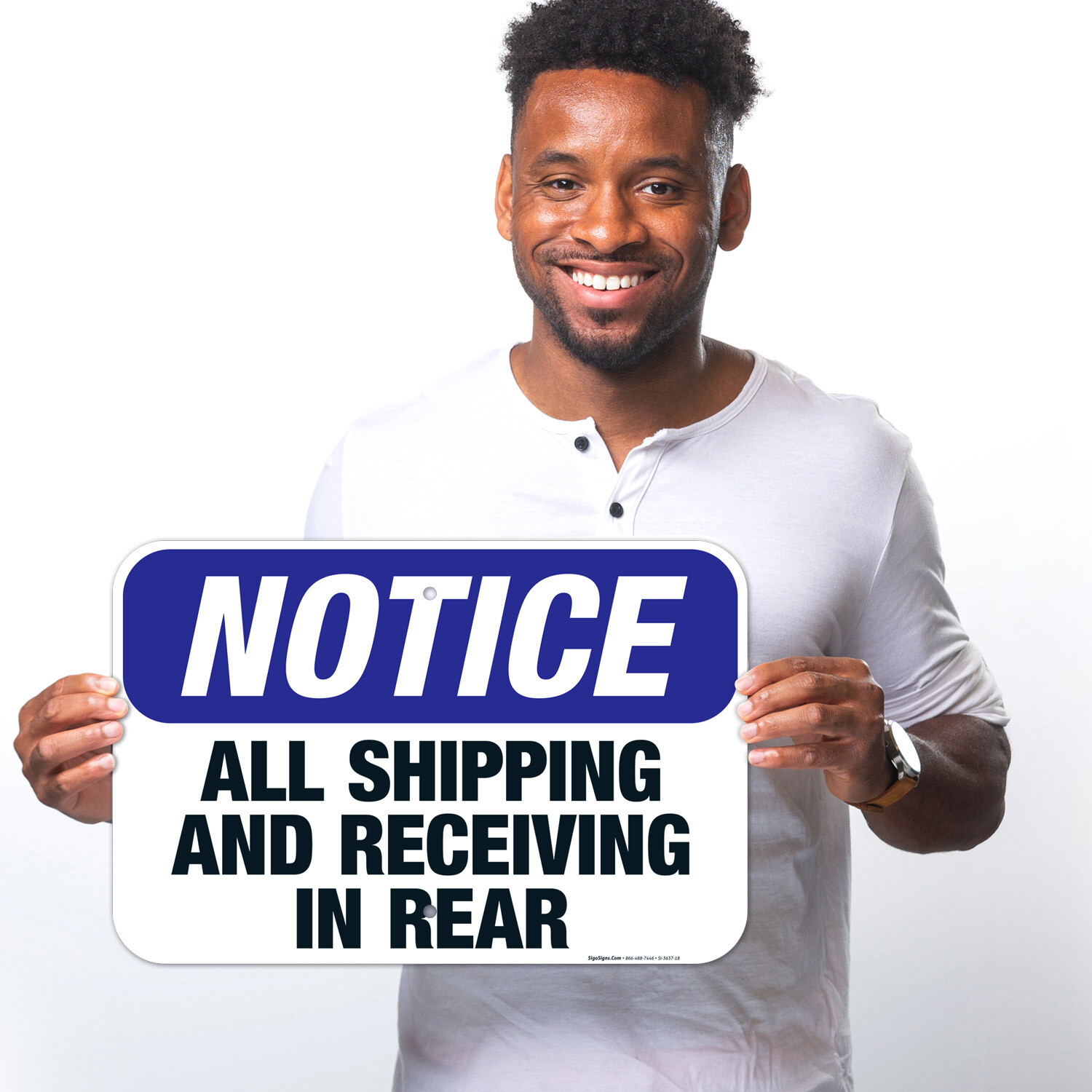 All Shipping and Receiving In Rear Sign, OSHA Notice Sign,
