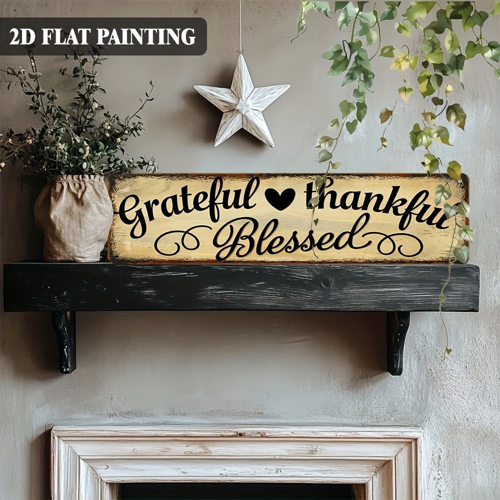 Rustic Metal Sign ‘Grateful Thankful Blessed’ 40.64×10.16cm