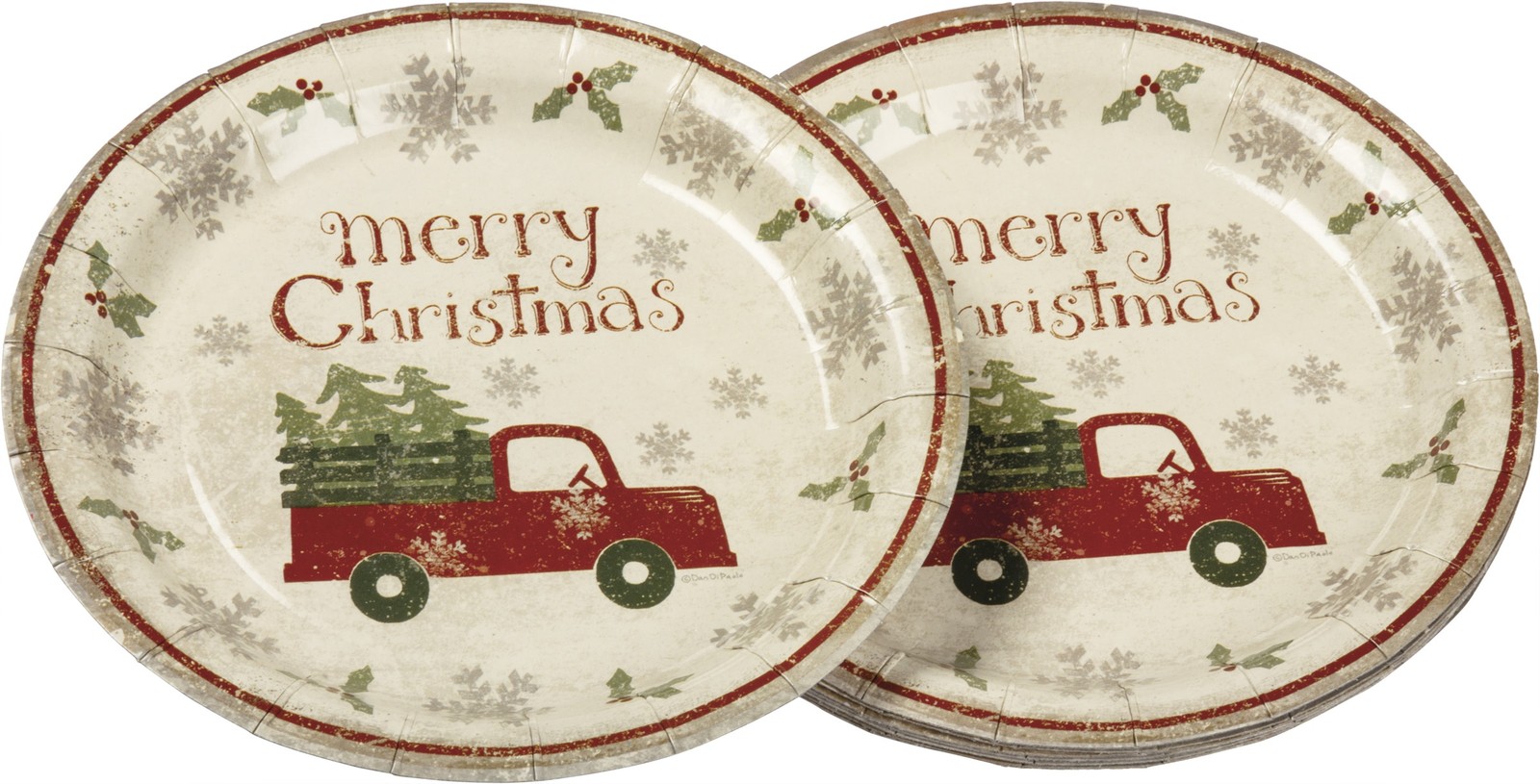 Primitives Red Truck Merry Christmas Disposable Paper Plates 7-Inch, Set of 8