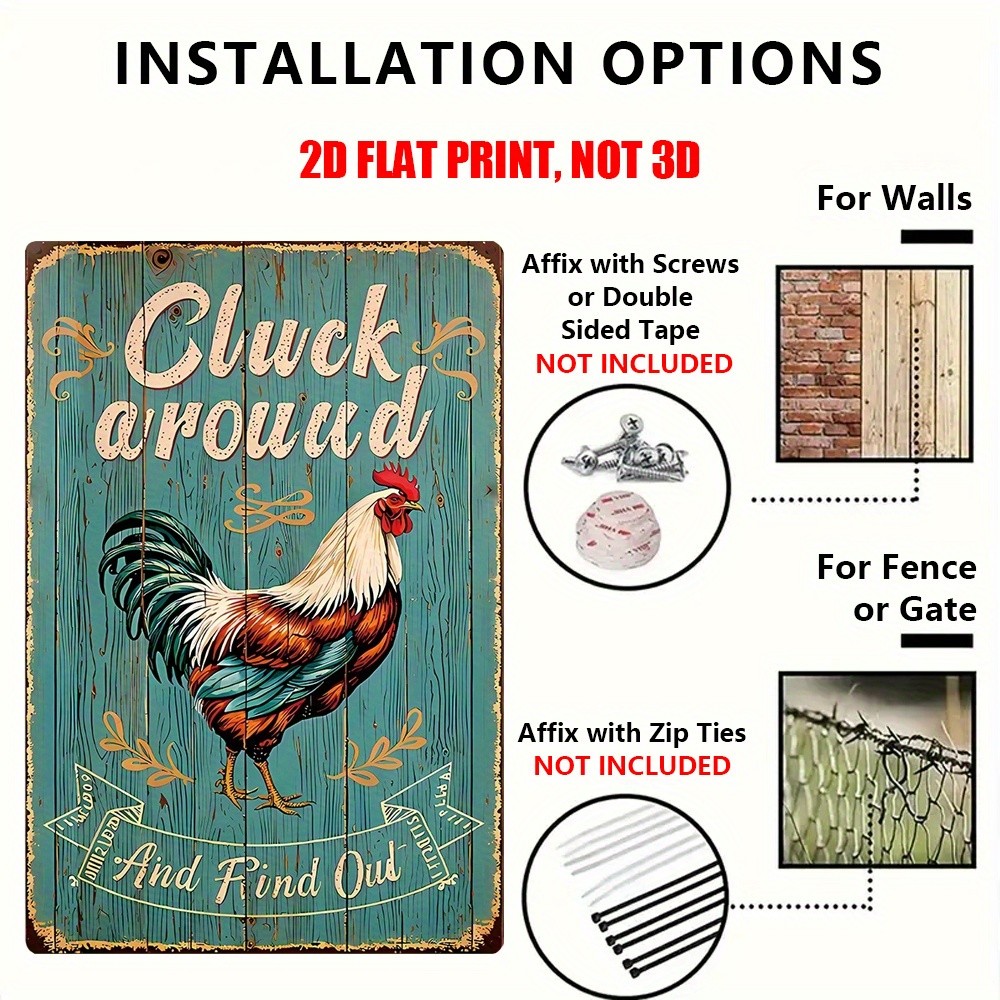 Vintage Rooster Metal Sign Cluck Around Farmhouse Chicken Humor Decor Wall Art