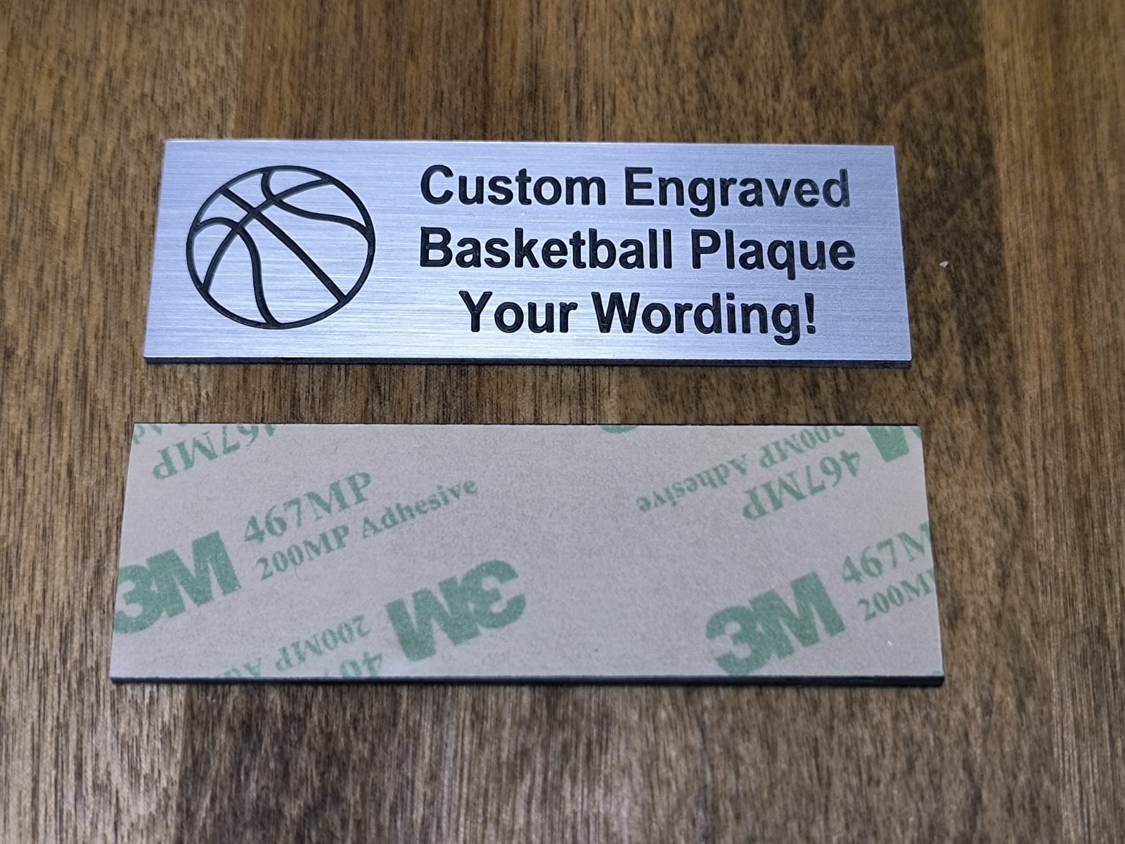 Custom Engraved 1×3 Brushed Silver Tone Basketball Plaque | Nameplate Label Tag
