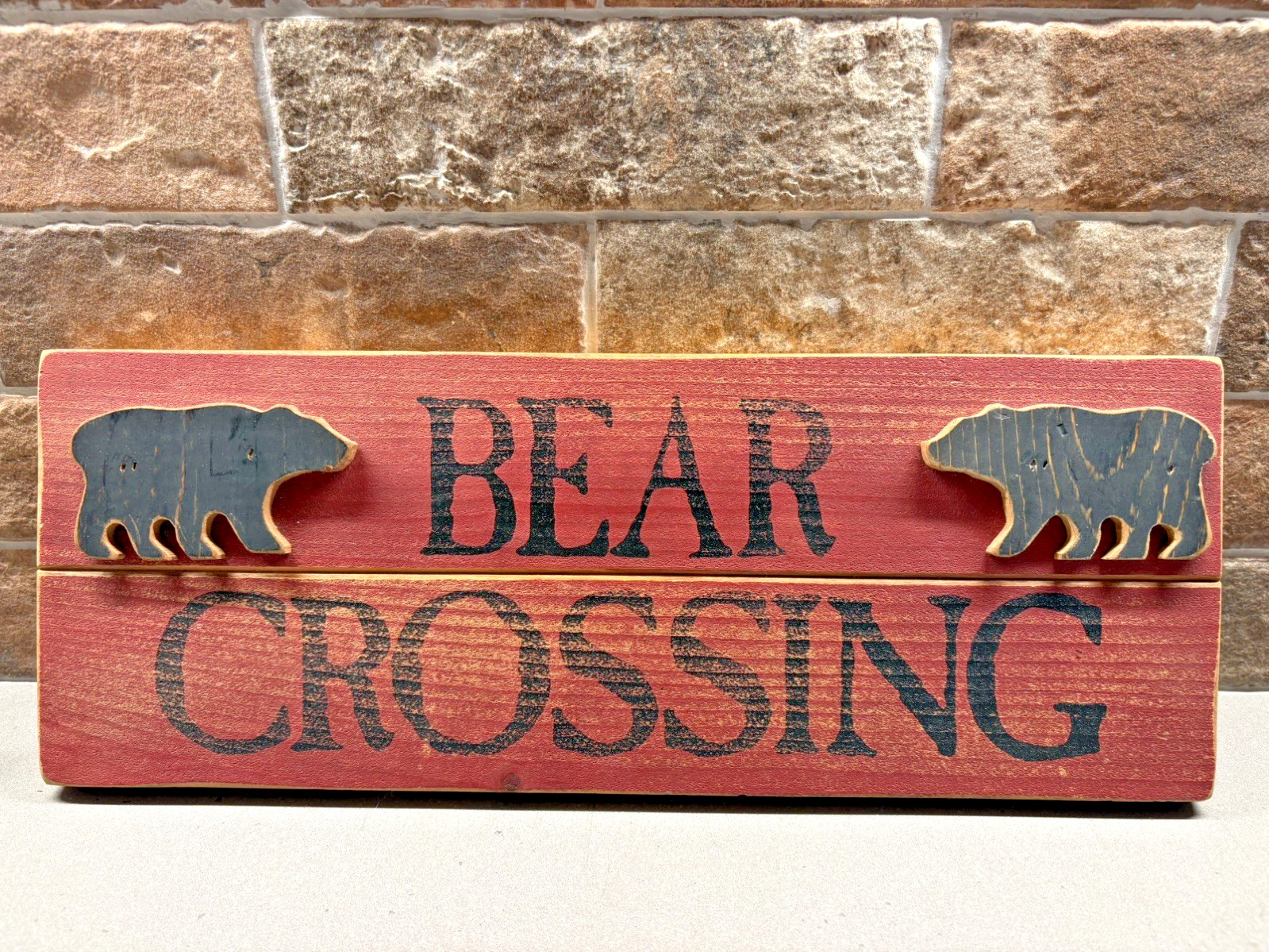 Hanging “Bear Crossing” Sign Wall Plaque Wood Hand Painted solid wood Father