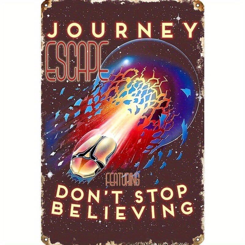2D flat-1pc Vintage “Journey Escape” Tin Metal Signs, 12×8 inches, Retro Rock Ba
