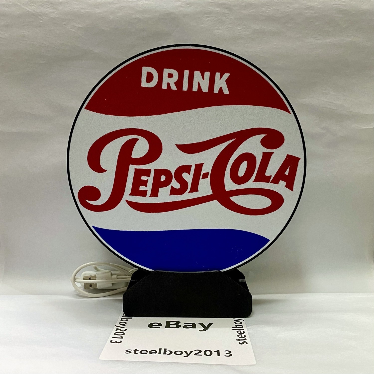 Pepsi-Cola Vintage Logo Light Box 3D Printed USB LED Lamp Neon Sign 7 inch