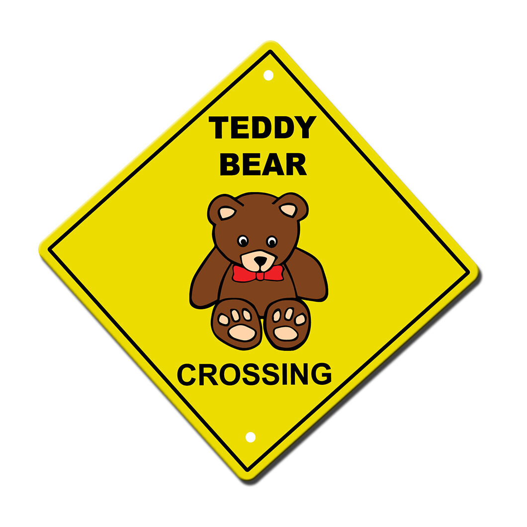Yellow Aluminum Crossing Sign Teddy Bear Cross Xing Imaginary Animal
