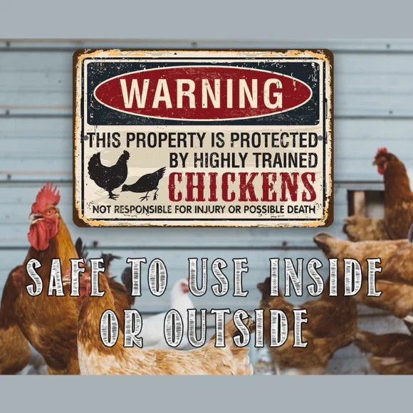 Funny Chicken Coop Warning Sign – Rustic Farmhouse Decor 12×8 Inch Aluminum