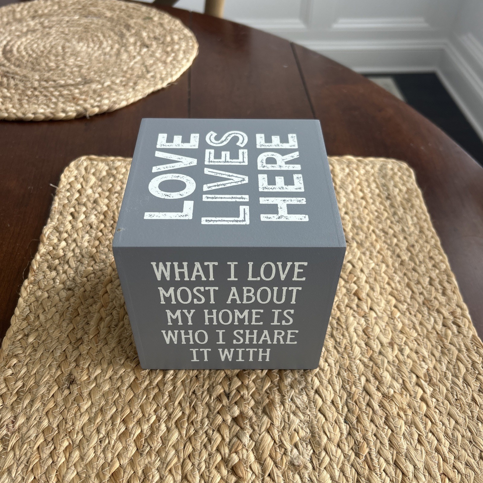 Grey & Ivory Wooden 5” Square Paper Weight/Home Decor/Sign/Block