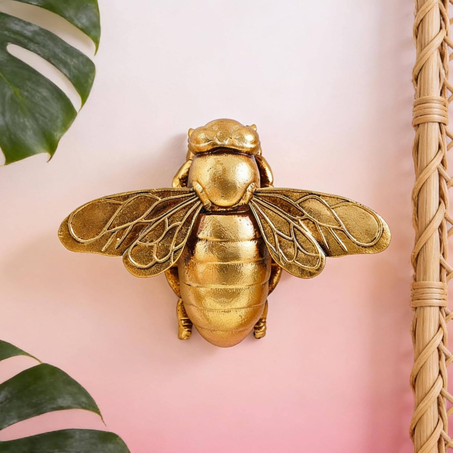 Gold Bee Wall Decor Resin Bug Wall Art (Metallic Gold) | 3D Hanging Honey Bee Wa