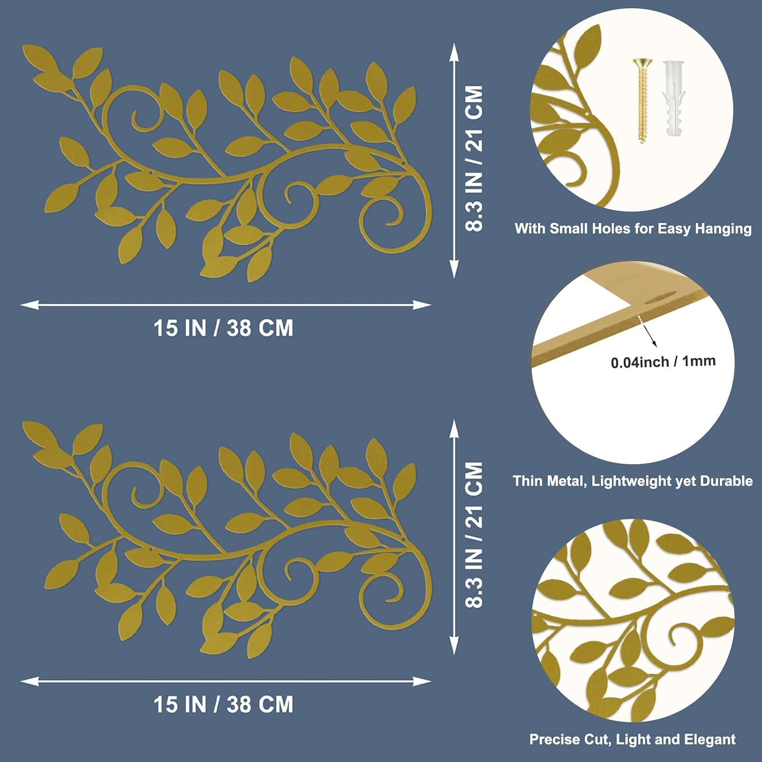 2 Pieces Metal Tree Leaf Wall Decor Vine Olive Branch Leaf Wall Art