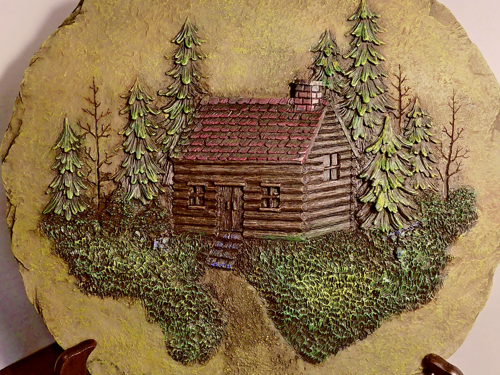 Rustic 3D Cabin In The Woods Wall Art Hand Painted VTG NIB!