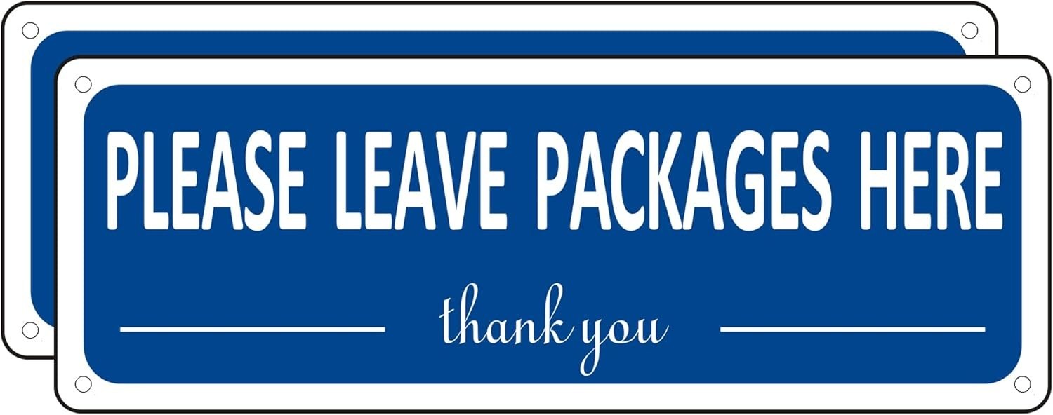 (2 Pack) Metal Leave Packages Here Sign, Package Delivery Sign Instructions, 10″