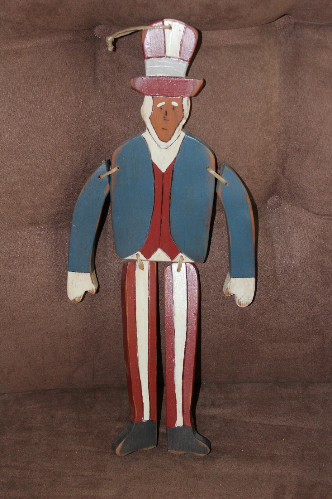 Uncle Sam Patriotic USA Hanging 17″ Tall Wood Red White Blue Preowned