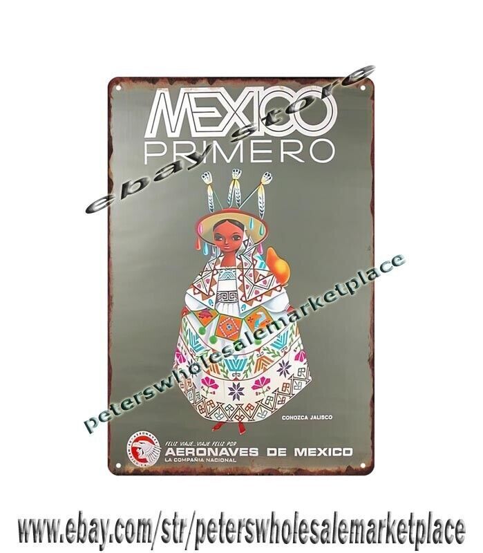 tin restaurant pub Vintage Airline travel Aeronaves de Mexico metal tin sign
