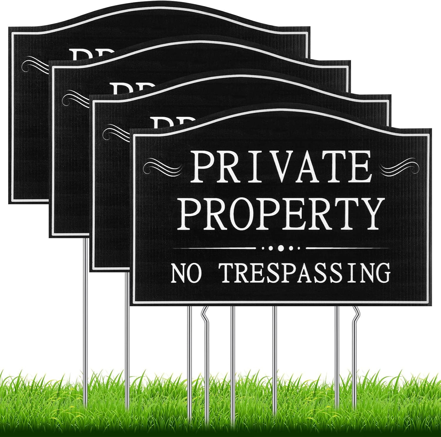 Maitys 4 Pcs Private Property No Trespassing Signs with 15 Metal Stakes 11.8 X 7