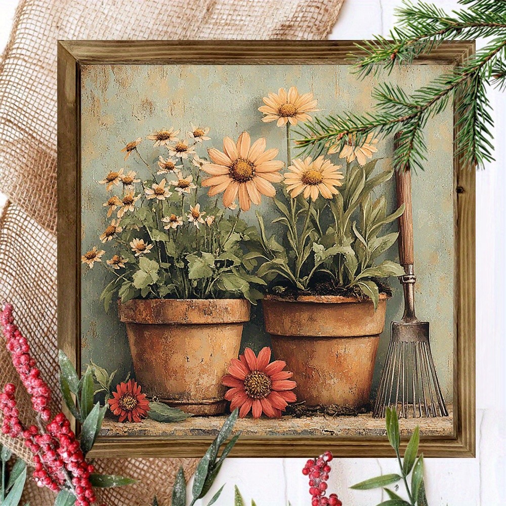 2D Rustic Farmhouse Garden Art Framed Wood Sign Wall Decor for Home Garden Gift