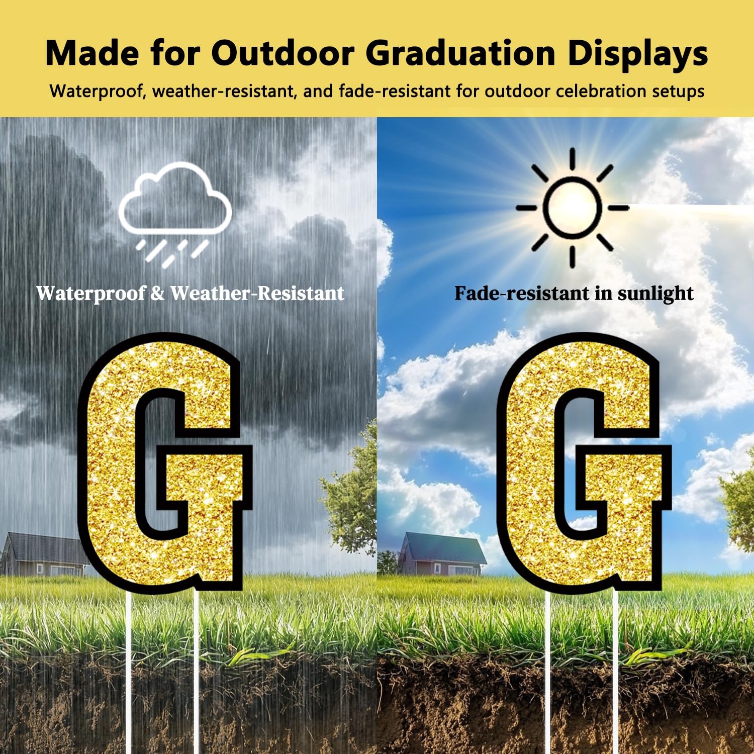 Graduation Yard Signs Class of 2026 Decorations, 16PCS Large Black Gold Congr…