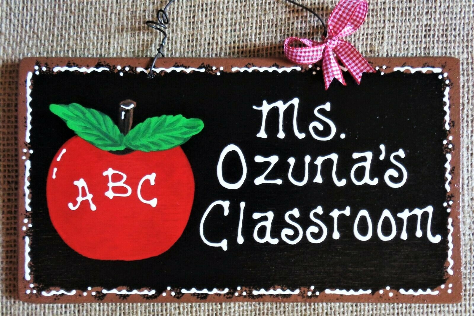 CLASSROOM Personalize Name TEACHER APPLE SIGN Wall Art Door Class School Plaque