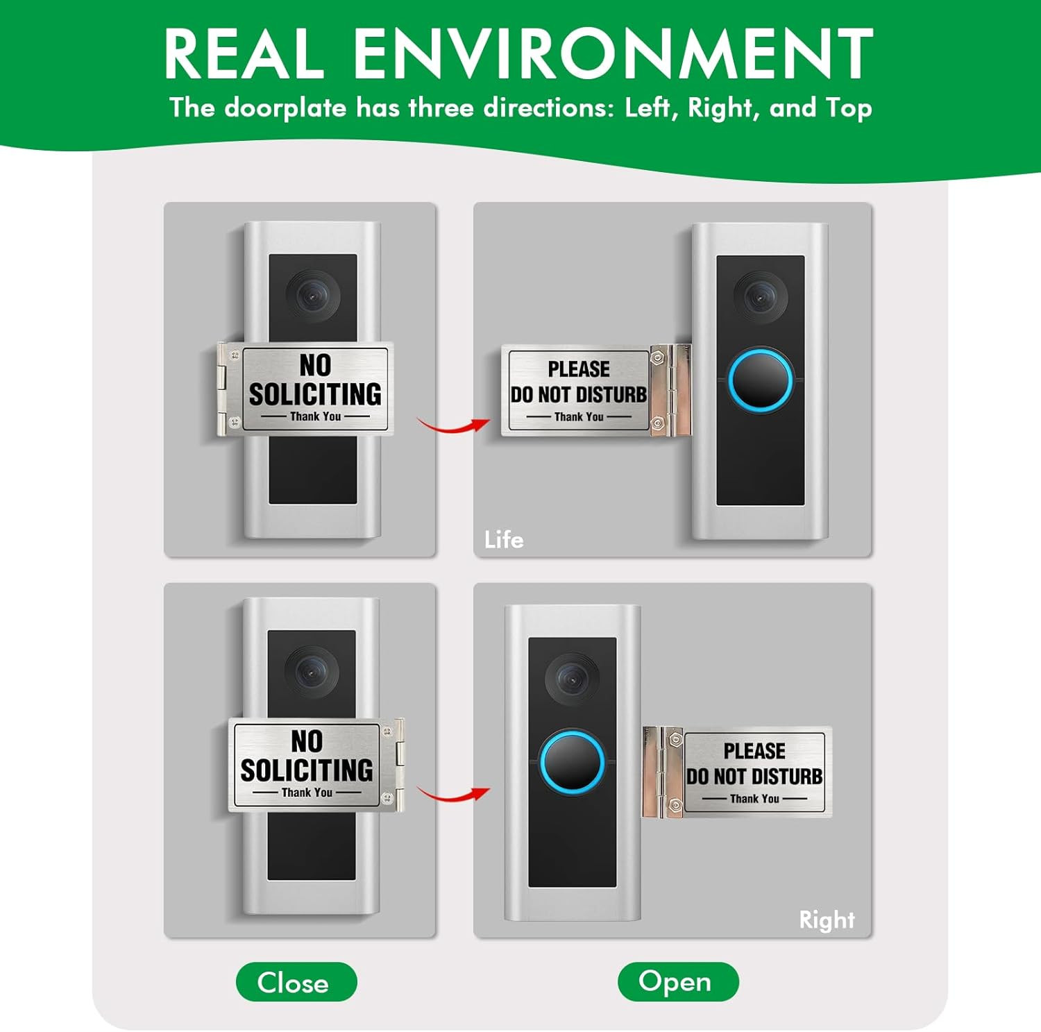 No Soliciting Sign for House and for Front Door，Small Aluminum Metal Doorbell Co