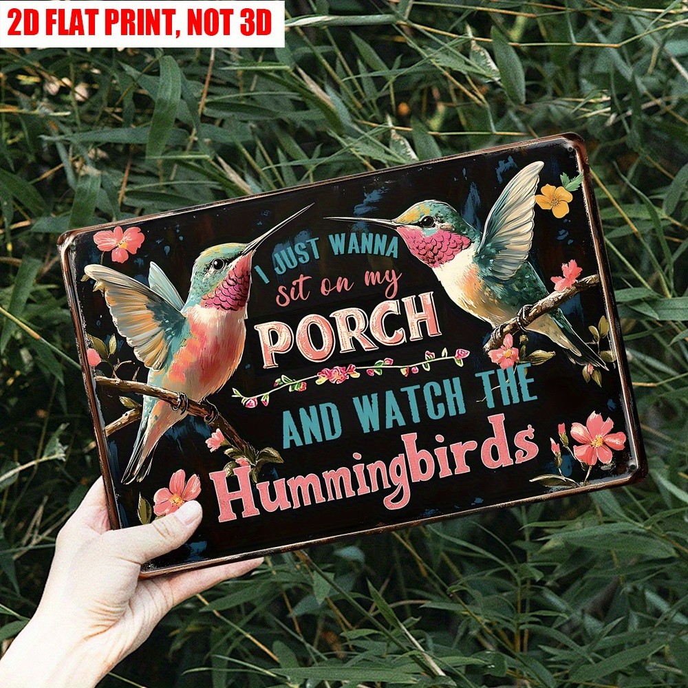 Retro Porch Hummingbird Metal Tin Plaque Farmhouse Garden Outdoor Home Ornament
