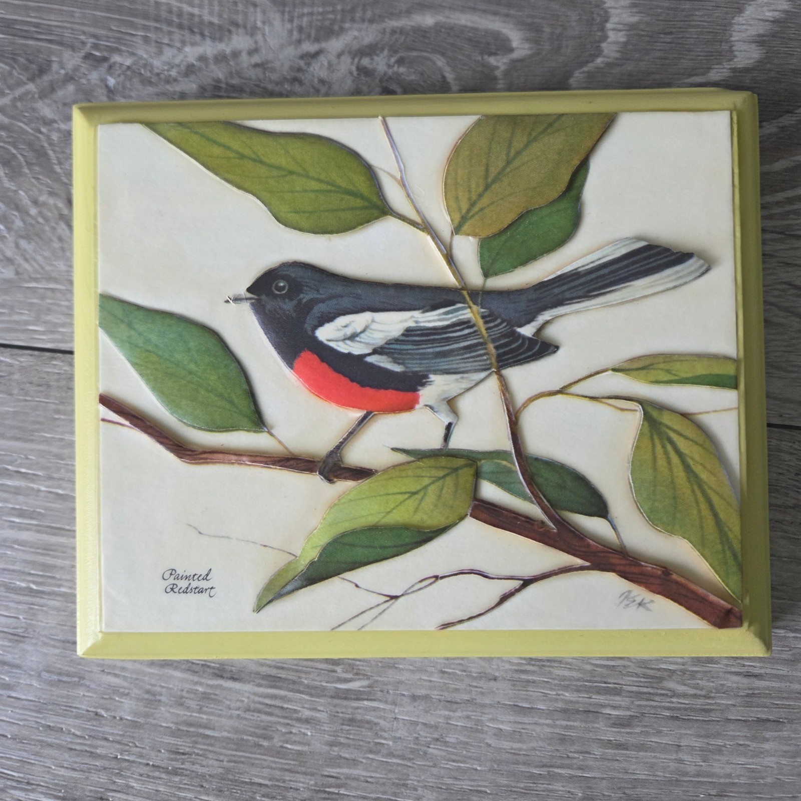 Vintage 1973 3D Paper Tole Bird Wall Art Set 4 Wood Plaques Yellow Cottagecore