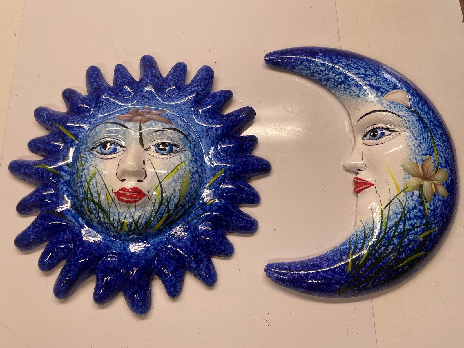 Vintage Celestial Indoor Outdoor Sun Moon Wall Hanging Artisan Decor Whimsical