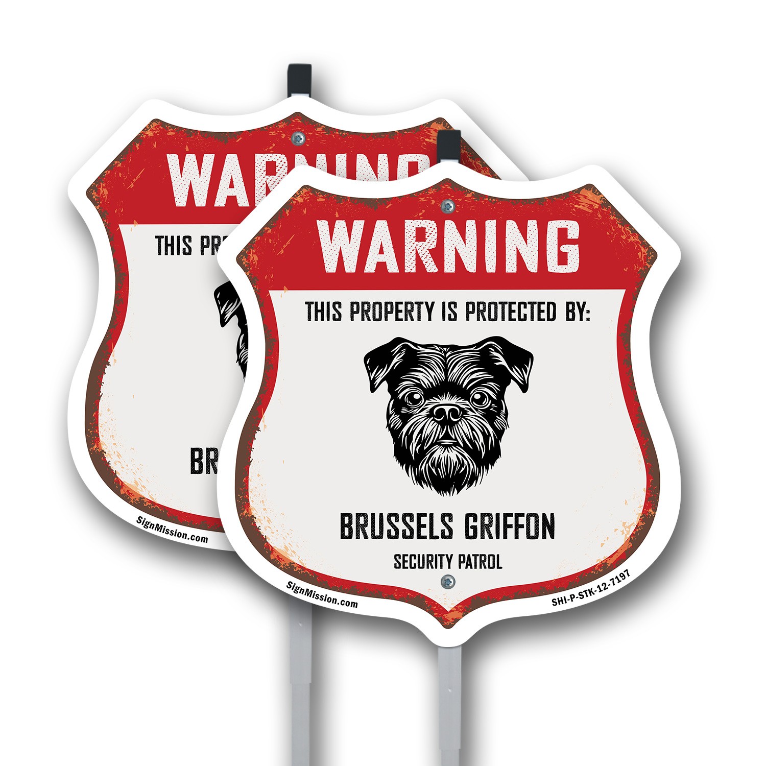 Warning Property Protected by Brussels Griffon Made in t Shield Sign With Stake