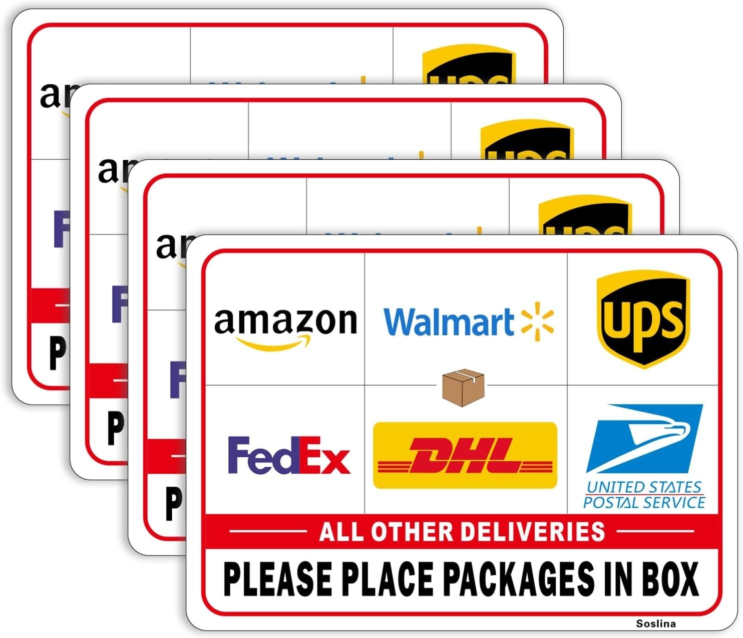 Please Leave Packages in Box Sign, Delivery Signs for Packages, 4 Pack 7X10 Inch