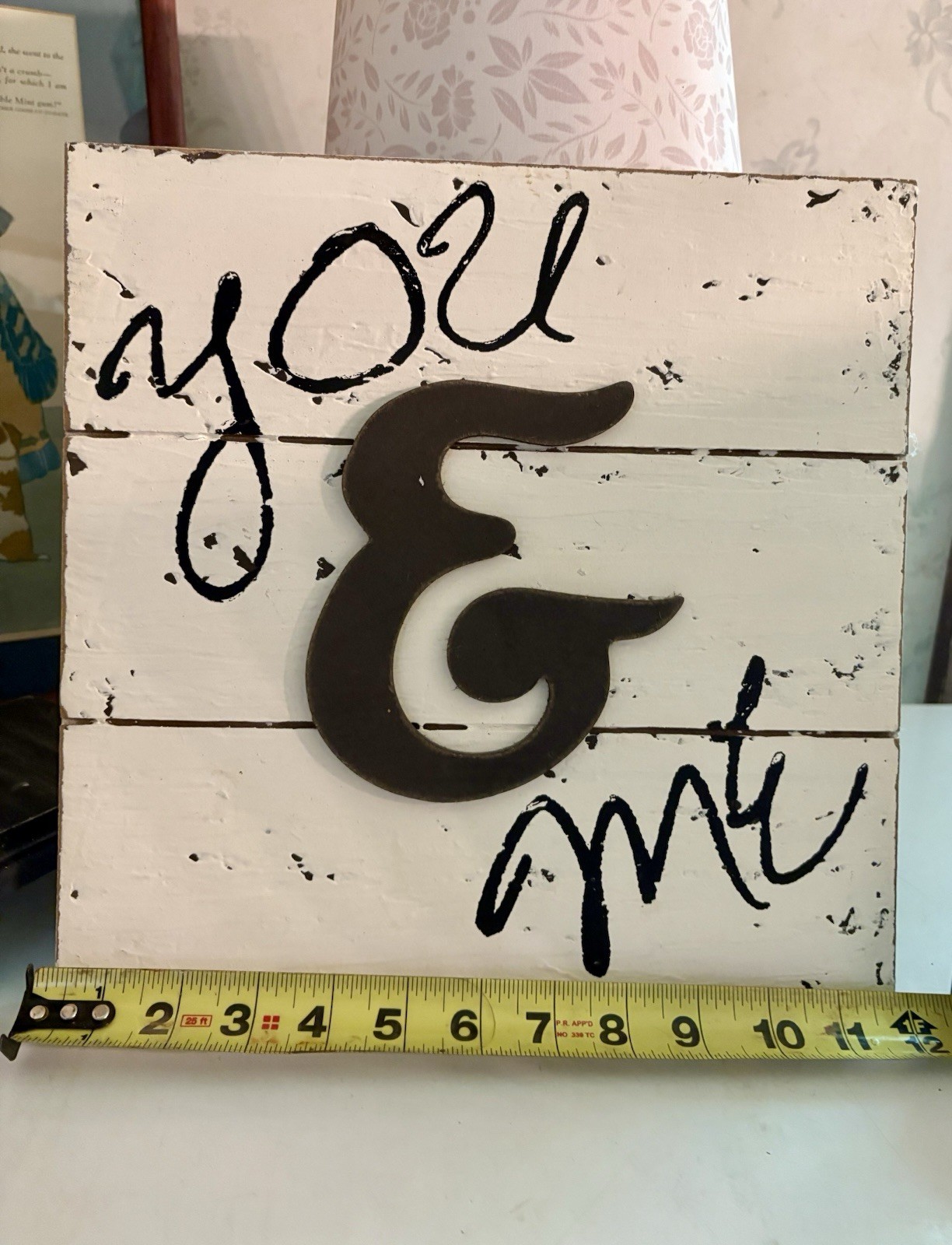 Farmhouse Distressed Wood Wall Sign “You & Me” Black/White 11″ x 11″
