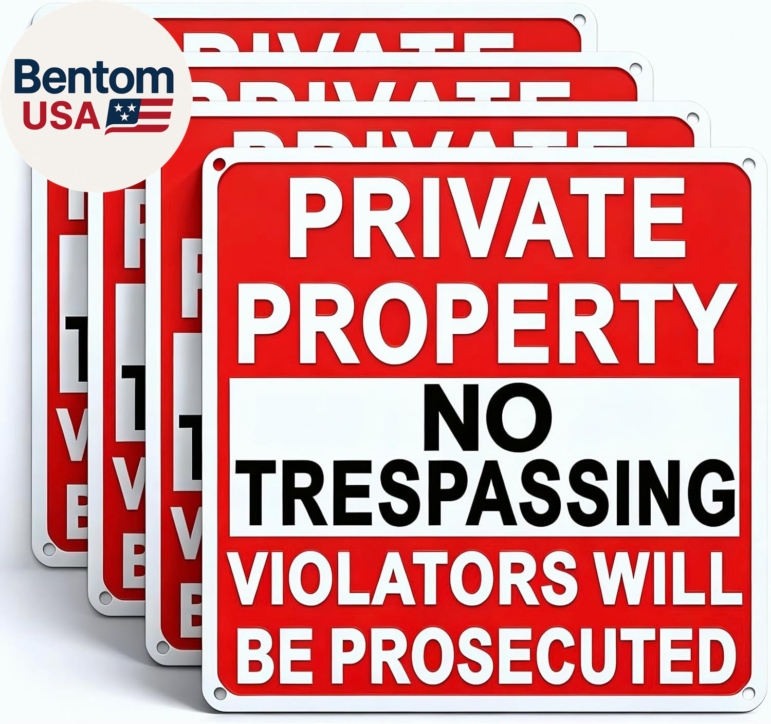 4 Pack Large No Trespassing Signs Private Property, 9.5 Inch X 9.5 Inch Private