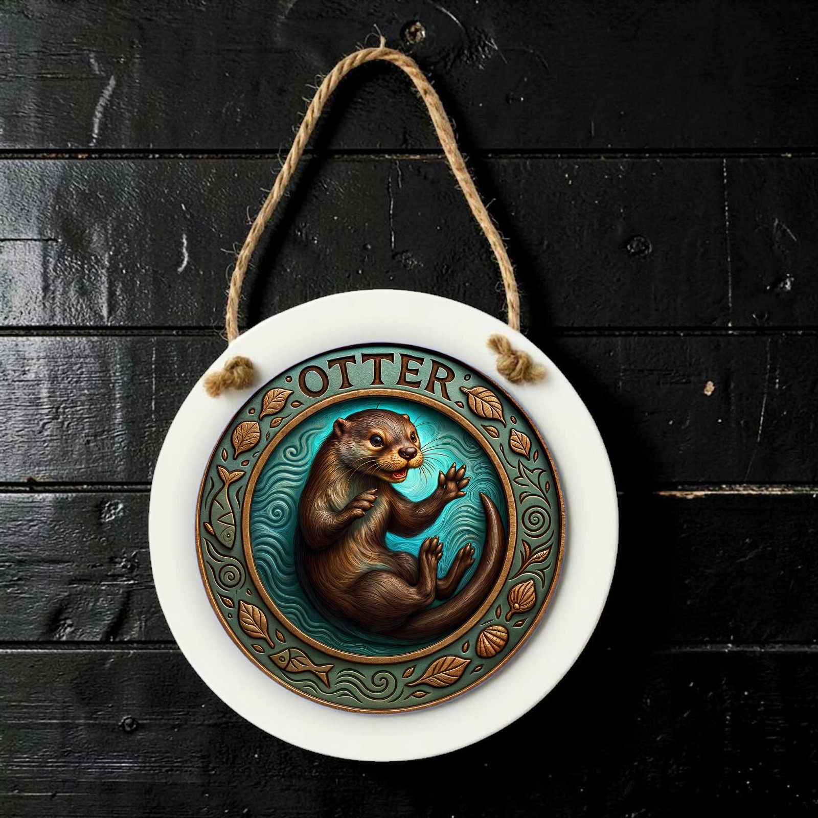 Rustic Otter Door Sign – Small Wall or Window Hanging Wreath Accent Plaque 4.8