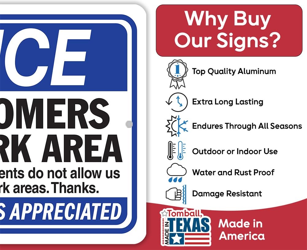 Notice No Customers in Work Area Metal Sign Workshop Facility Wall Decor