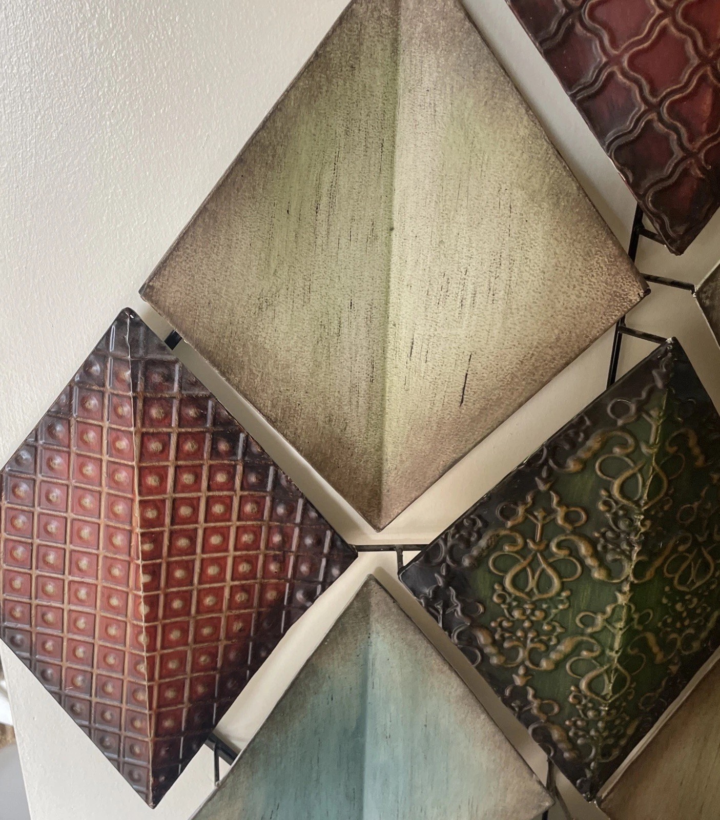 Vintage Metal Diamond Wall Art 40×30 Rustic Southwestern 3D Geometric Panels