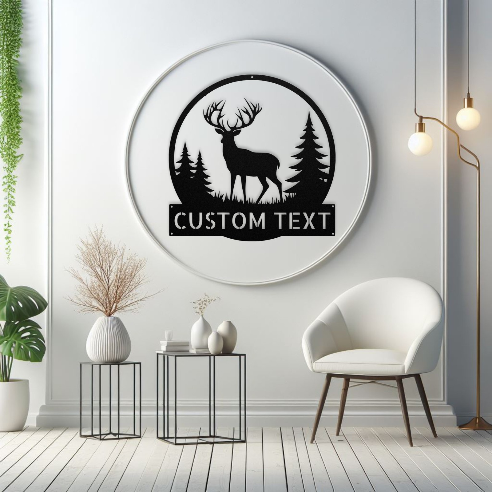 Custom Deer Scene Metal Art Sign Personalized Wildlife Wall Decor Gift for Home