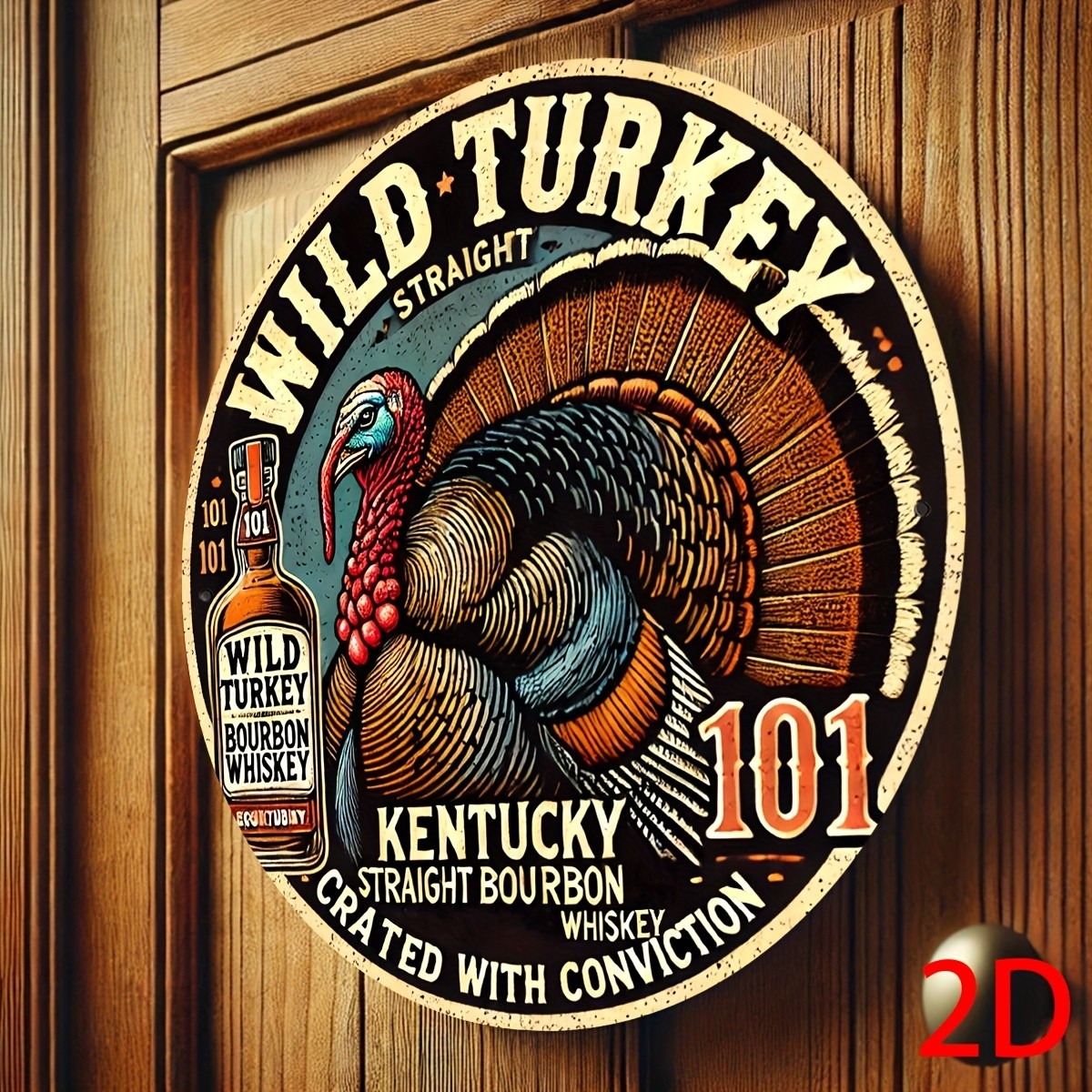 Wild Turkey Bourbon Whiskey Vintage Art Deco Round Aluminum Wall Tin Metal Signs