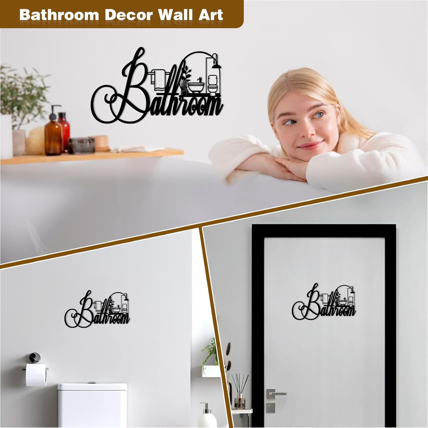 Black Metal Bathroom Wall Decor, Farmhouse Funny Bathroom Sign for Modern Home
