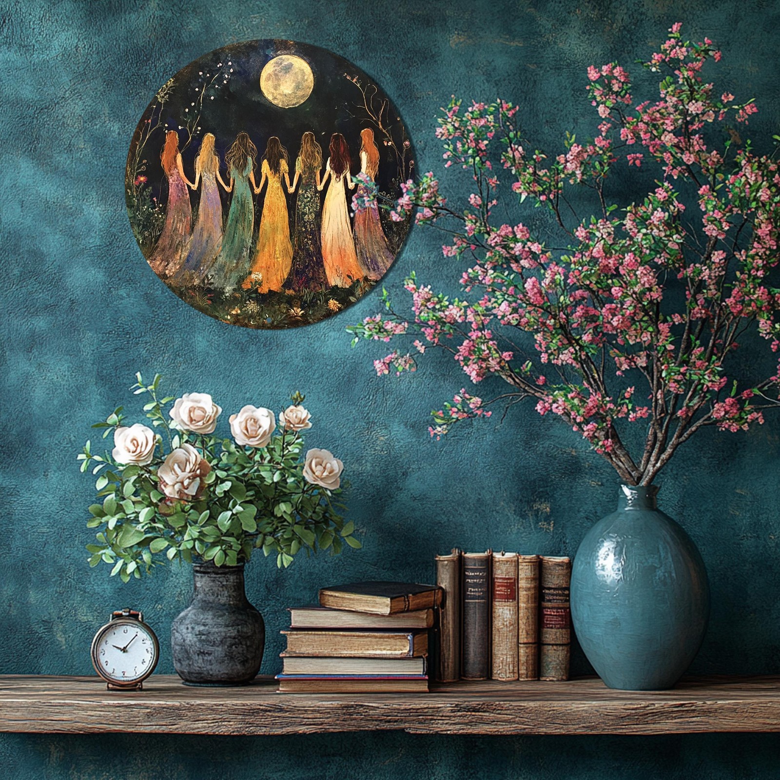 Tin Metal Sign Mystical Moonlit Sisters Aluminum Wall Art Vintage 8×8