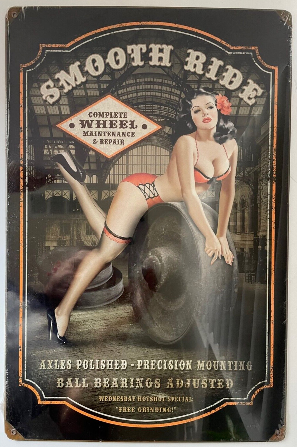 Metal Sign “Smooth Ride” Vintage Style Garage Wall Decor 17″x11.5″